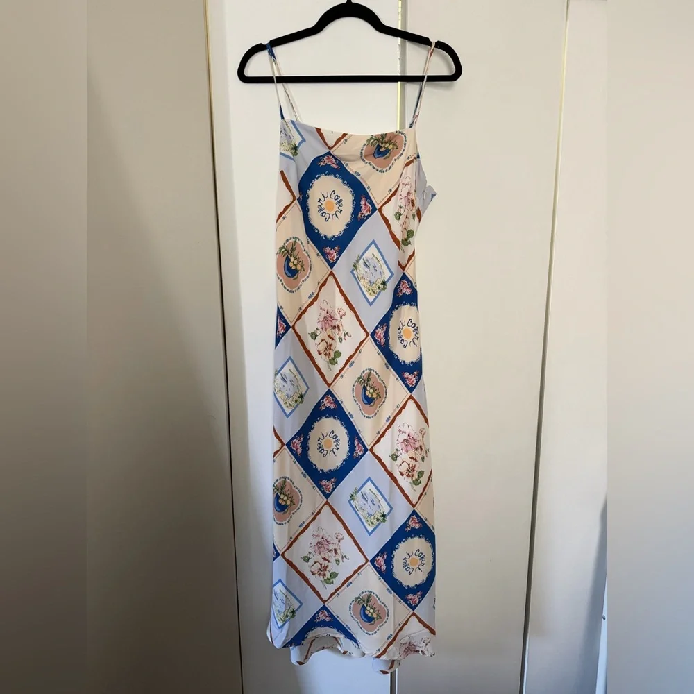 Abercrombie & Fitch slip maxi dress blue tile pattern - medium petite